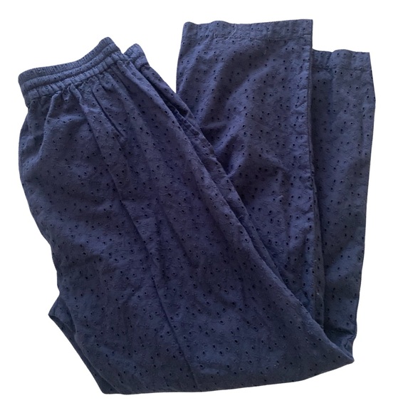 J. Crew Eyelet Women’s Pants XXS Size 27 Navy Blue Drawstring Casual 100% Cotton - Picture 4 of 8